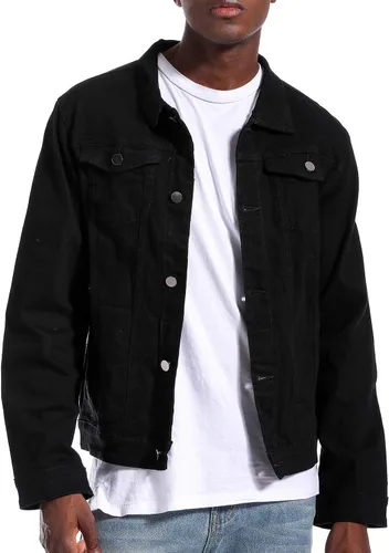 Vista 17 de LAMKUKU Chaqueta de mezclilla para hombre rasgada ajustada, abrigo de chaqueta vaquera para hombres