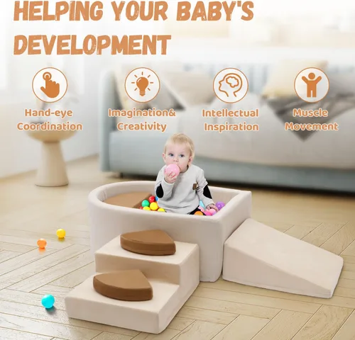 Vista 5 de Asweets - Bloques de escalada de espuma con pozo de bolas para niños pequeños (bolas no incluidas) Juego suave de 6 piezas para niños pequeños