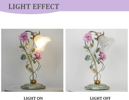 Vista 8 de Meefad Lámpara de mesa floral, elegantes lámparas de mesita de noche con pantalla de cristal, luz nocturna para niñas para escritorio pequeño