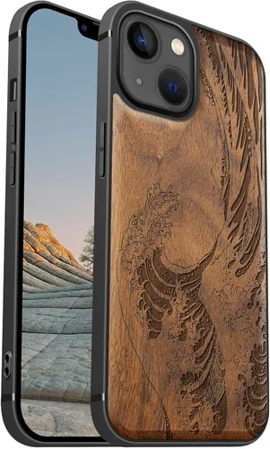 Vista 21 de Carveit Funda magnética de madera para iPhone 13 [madera natural y TPU suave] Funda protectora de madera única y elegante a prueba de golpes