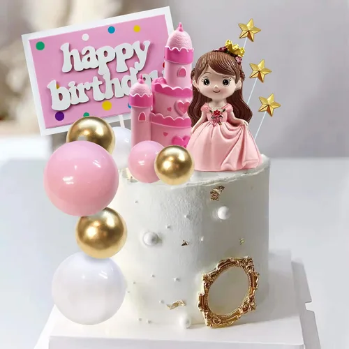 Vista 6 de 26 piezas de decoración de pastel de castillo de princesa para niña, decoración de pastel de princesa, tarjetas de inserción de feliz cumpleaños