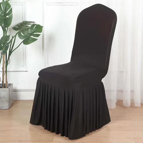 Vista 11 de Efavormart - Funda para silla de banquete de elastano con falda plisada con volantes y banda trasera cruzada, funda elástica negra para bodas y Negro