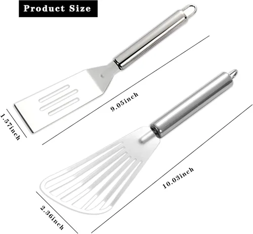 Vista 2 de Juego de 4 espátulas de servir mini brownies para servir con espátula de pescado y mini espátula de acero inoxidable, antiadherente, fácil