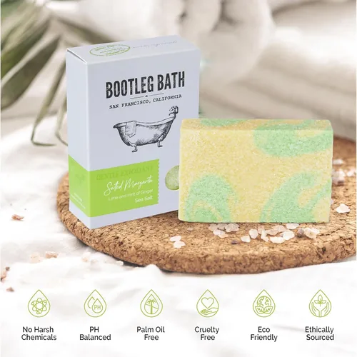 Vista 5 de Jabón exfoliante natural suave en barra, mezcla de cítricos con sal marina, fabricado en Estados Unidos para hombres y mujeres, respetuoso