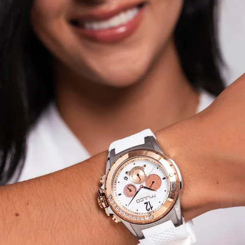 Vista 3 de MULCO Watches for Women-Blue Marine, Silver Stainless Steel Case with Silicone Wrist Band, Quartz Multifunction Movement,Large Analog Display