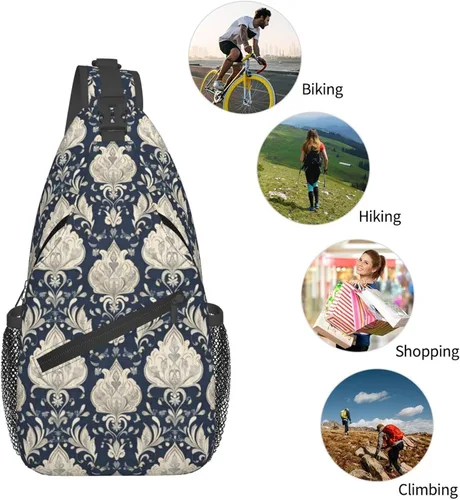 Vista 5 de Small Crossbody Bags for Women Men - Vintage Blue Damask Print Adjustable Shoulder Bag Fanny Packs Belt Sling Bag Crossbody Purses Backpack for