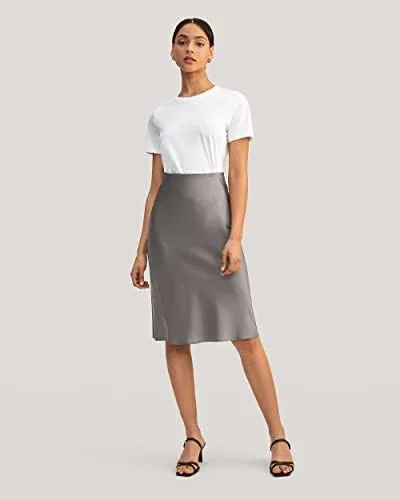 Vista 7 de LilySilk Camiseta básica de mezcla de algodón de seda para mujer, manga corta, cuello redondo, suave, simple, para verano