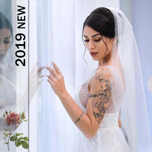 Vista 6 de Aukmla - Vela de boda con perlas y cristales y borde de perla con peine de metal hecho a mano