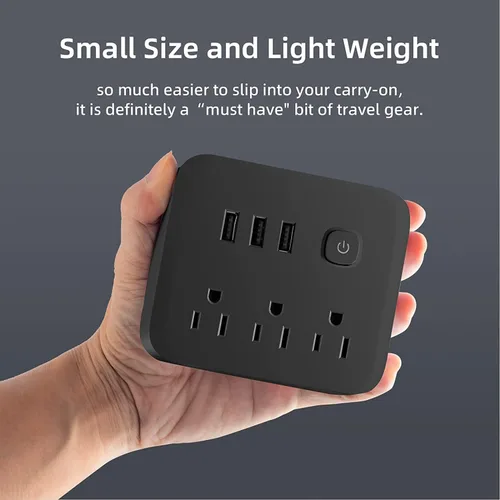 Vista 5 de Regleta de alimentación con protección contra sobretensiones, puertos USB, estación de carga de escritorio, enchufe plano, montaje en pared, cable