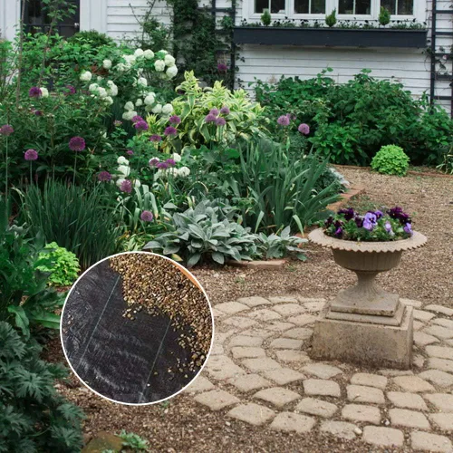 Vista 5 de TUFFIOM 3 x 300 pies Barrera de malezas para jardín, tela de paisaje, cubierta UV-resistente, material resistente de 125gsm/3.7OZ para control