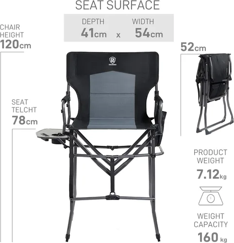 Vista 3 de EVER ADVANCED Silla de camping plegable portátil de 30.7 pulgadas de altura de asiento, silla de directores, taburete de bar plegable alto con mesa