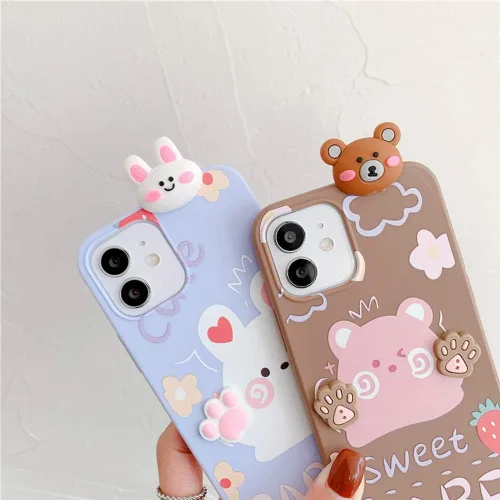 Vista 6 de Bonita funda de dibujos animados compatible con Samsung Galaxy S20, funda protectora de goma de silicona suave con personaje de muñeca de cachorro