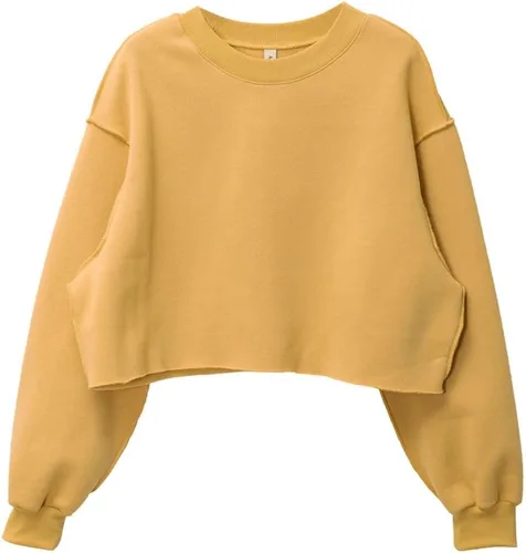 Vista 11 de Amazhiyu Sudadera Corta para Mujer de Manga Larga con Forro Polar Albaricoque
