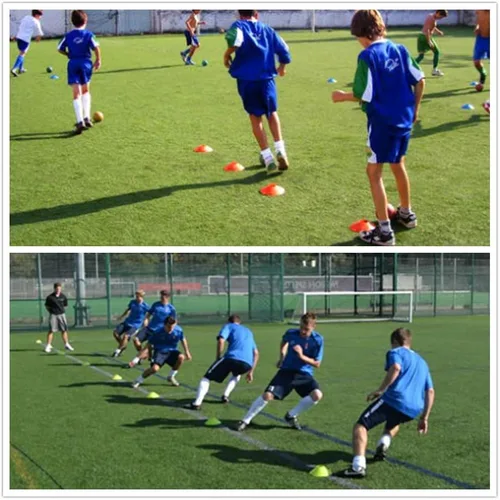 Vista 5 de Conos de fútbol (50 unidades), cono de disco de entrenamiento de agilidad, cono deportivo de plástico con bolsa de transporte y soporte para fútbol