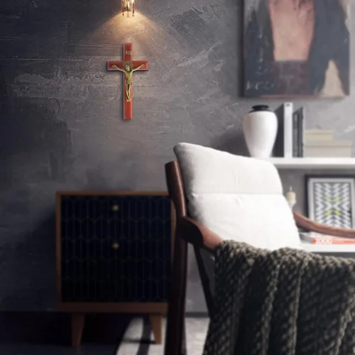 Vista 7 de KOMI Crucifijo de pared de 10 pulgadas, cruz de madera de Jesucristo, cruz católica colgante, decoración de pared, regalos católicos para hombres