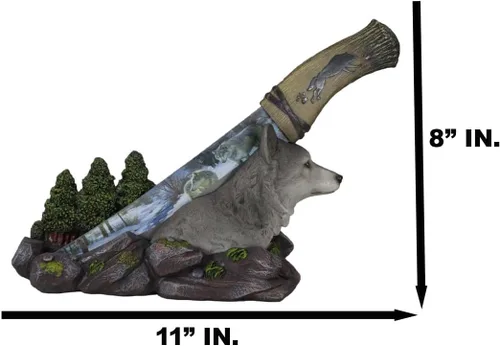 Vista 2 de Ebros Animal Spirit Alpha Grey Wolf in Mountain Forest - Estatua de centro de mesa con hoja de acero inoxidable con hoja de acero inoxidable