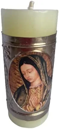 Vista 2 de 3" Mini Cirio Pascual Repujado Virgen De Guadalupe Imagen, Vela Pascual En Relieve [12 Piezas].