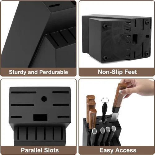 Vista 5 de RedCall Soporte Universal para Cuchillos, Bloque de Cuchillos de Madera Bambú Grande sin Cuchillos, Soporte Universal para Cuchillos de 14 Ranuras