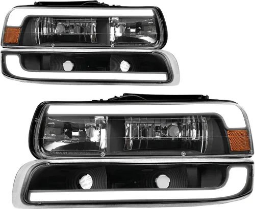 Vista 13 de AUTOSAVER88 - Conjunto de faros delanteros compatible con Chevy Silverado 99-02, color negro También compatible con Chevy Suburban/Tahoe