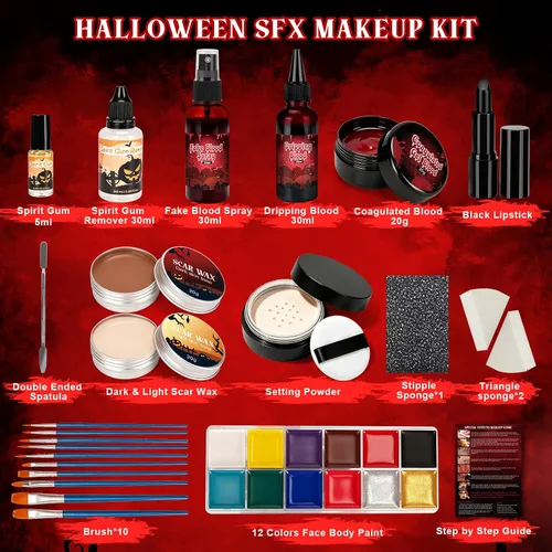 Vista 2 de Halloween SFX Kit de maquillaje 24pcs para adultos Zombie vampiro Cosplay