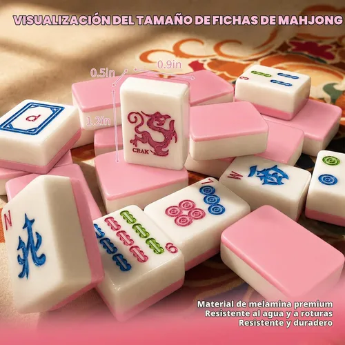 Vista 5 de HAYI American Mahjong Set con bolsa de dados y alfombrilla (rosa)