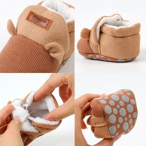 Vista 6 de Ohwawadi - Calcetines de forro polar para bebé o niña, suaves y calientes, botas o zapatos para bebés recién nacidos, con estilos de dibujos