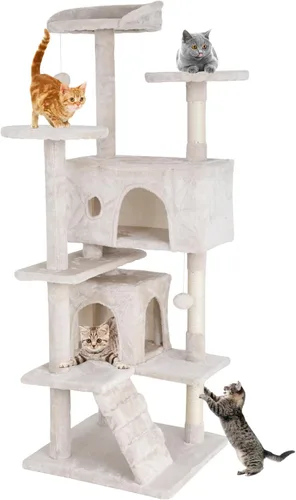 Vista 9 de Muebles para gatos de varios niveles de 54 pulgadas Torre Condominio Casa para gatos de interior - Ashy
