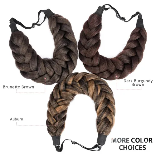 Vista 6 de Diadema de pelo sintético grueso, lanudo y esponjoso de 2 hebras de cabello trenzado, trenzado grueso, extensión elástica para mujeres y niñas