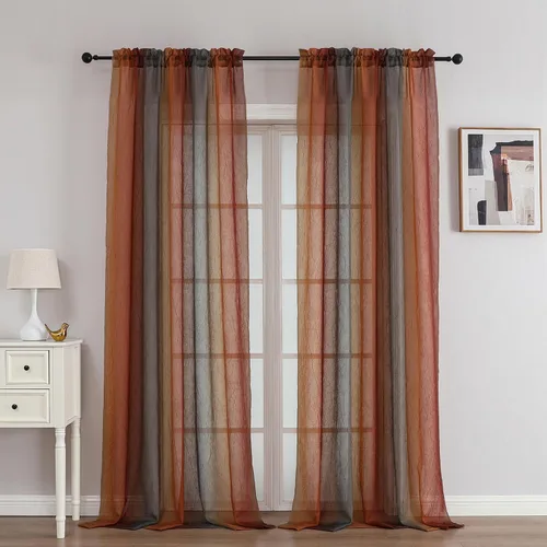 Vista 2 de OWENIE Cortinas transparentes degradadas para dormitorio, sala de estar, 96 Naranja y Verde