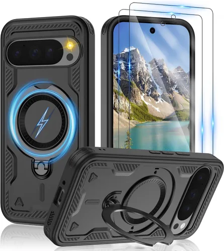 Vista 132 de Gritup fro Funda para Google Pixel 9A, funda protectora magnética de grado militar compatible con Mag-Safe, 2 protectores de pantalla HD, soporte