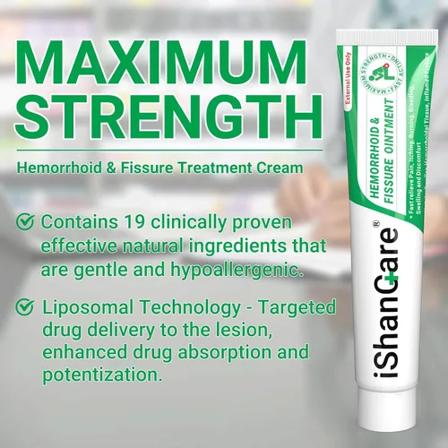 Vista 2 de Crema para hemorroides, ungüento para tratamiento de hemorroides y fisuras extra fuerte, alivio del dolor anal, picazón, sangrado, hinchazón