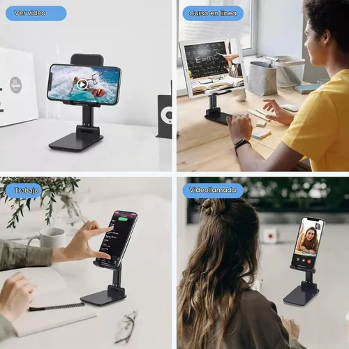 Vista 7 de HOTEMIA Soporte para teléfono celular, soporte plegable ajustable para teléfono para escritorio, soporte de iPhone compatible con todos los Negro