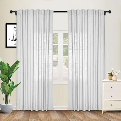 Vista 34 de cololeaf Cortinas de lino naturales de 63 pulgadas de largo, cortinas neutras con bolsillo para barra, pestaña trasera, oscurecimiento de la Aqua