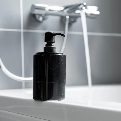 Vista 7 de JIMEI Dispensador de jabón de mármol negro para baño y cocina - Dispensador decorativo de jabón líquido de piedra de mármol natural - Dispensador
