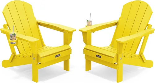 Vista 12 de SERWALL Silla Adirondack plegable para exteriores, silla de patio con portavasos - Ejército