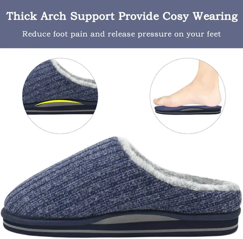 Vista 2 de KuaiLu Pantuflas ortopédicas de espuma viscoelástica para hombre, a la moda, casual, mezcla de lana, a rayas, tejidas con forro de felpa sherpa