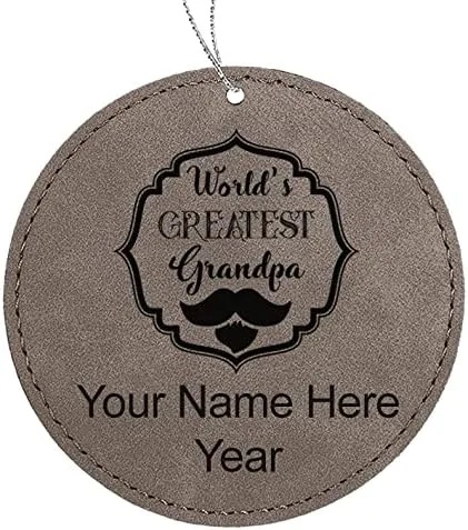 Vista 7 de LaserGram Personalized Christmas Ornament, World's Greatest Grandpa, Faux Leather, Custom Laser Engraved Gift Idea (Round Shape, Black with Gold)