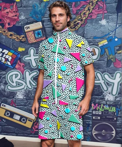 Vista 2 de UOUA Traje de los años 80 para hombre, disfraz de bloque de color de los años 90, conjunto de 2 piezas de chaqueta y pantalones cortos retro