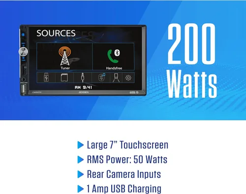 Vista 2 de Jensen CMR270 Estéreo de coche doble DIN de 7 pulgadas Pantalla táctil de medios digitales LED Bluetooth Asistente Push to Talk Entrada