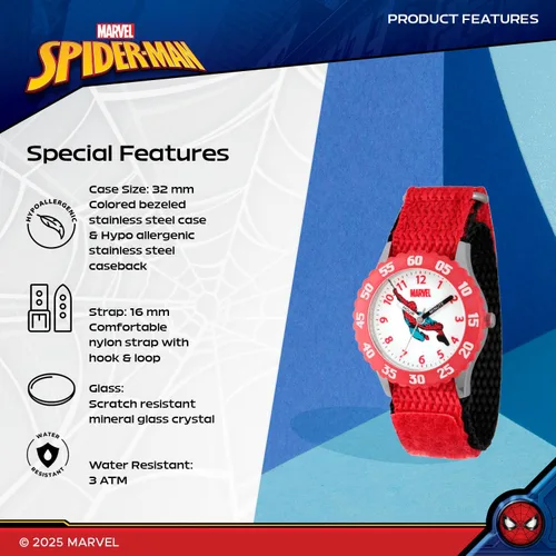Vista 4 de Marvel Spiderman Watch for Kids - Spiderman Watch Boys - Spider-Man Watches for Boys 4-6 - Kids Toys- Marvel Toddler - Teen - Red Bezel