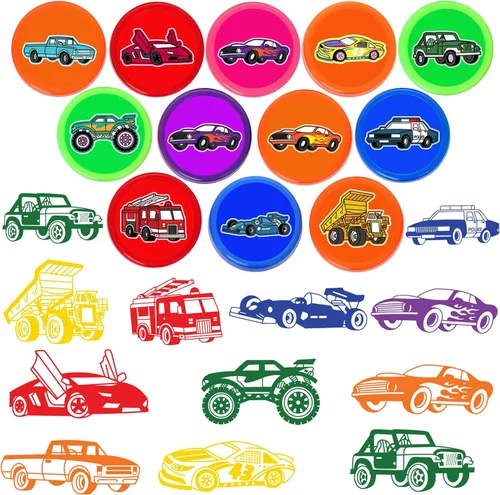 Vista 4 de Sellos de auto y camión para niños, regalos temáticos de fiesta de cumpleaños de automóviles y camiones, suministros de decoración de automóviles