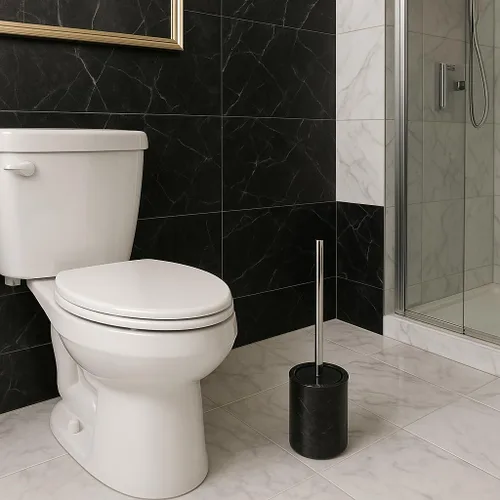 Vista 4 de Creative Home Juego de cepillo y soporte para bola de inodoro de mármol negro natural con funda de silicona, cepillo compacto de almacenamiento