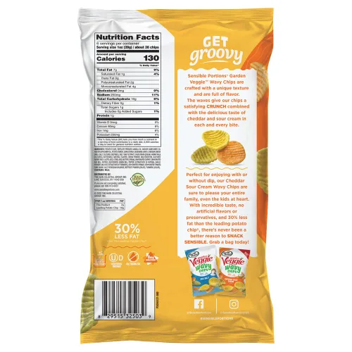 Vista 2 de Sensible Portions Garden Veggie - Chips de crema agria de cheddar ondulado, 6 onzas