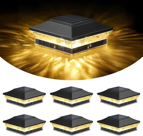 Vista 10 de Brightever Luces solares para postes de 3.5 x 3.5 pulgadas, 4 x 4 pulgadas, paquete de 6 luces solares para postes de madera/vinilo, 2 modos Blanco