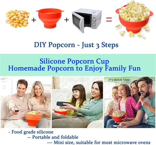 Vista 7 de Mini palomitas de maíz para microondas, silicona sin BPA, plegable, para hacer palomitas de maíz, cuenco para palomitas de maíz, apto para Azul