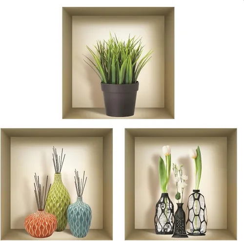 Vista 13 de Arte de pared 3D, juego de calcomanías de nicho, decoración de pared 3D, calcomanías de pared para sala de estar, calcomanías de pared