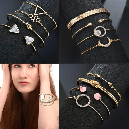 Vista 8 de Paquete de 15 relojes de cuero para mujer, con incrustaciones de diamantes de imitación de cuarzo, reloj de pulsera de varias capas apilable