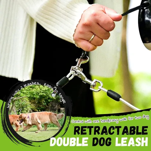 Vista 3 de EXPAWLORER Correa retráctil doble para perro, a prueba de masticación, 2 cuerdas de alambre fuertes sin enredos, correa resistente de 16 pies