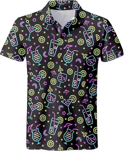 Vista 6 de Camisa de golf de los años 80 para hombre, ajuste seco, manga corta, estampada, divertidas, camisas de golf de los años 90 para hombre
