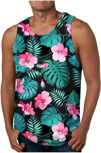 Vista 2 de Camiseta sin mangas de gran tamaño para hombre, chaleco sin mangas con estampado multicolor y cuello redondo, camiseta transpirable de moda